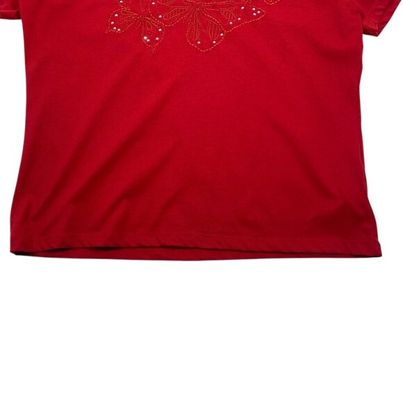 red v neck short sleeve t-shirt butterflies sz med  CAROLL REED - Picture 14 of 16